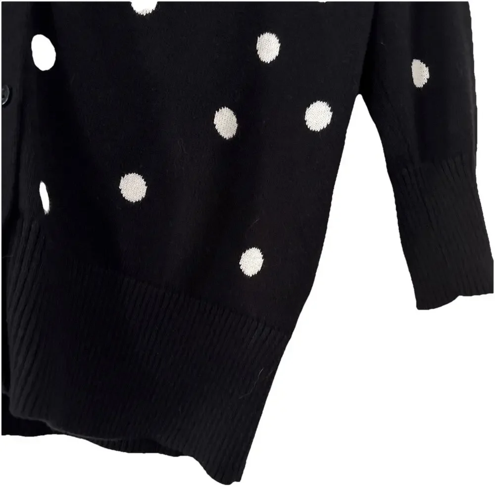 Talbots Petites Polka Dot Button Front Cardigan Size P/XS Black White Career